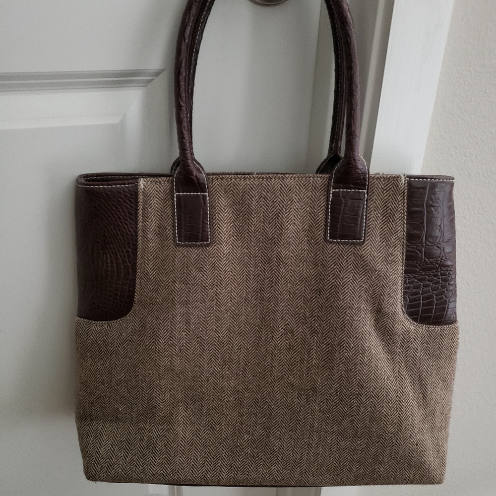 Brown Herringbone Tote Bag